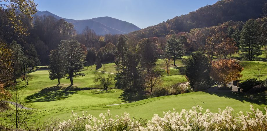 Hilly golf course in autumn in North Carolina