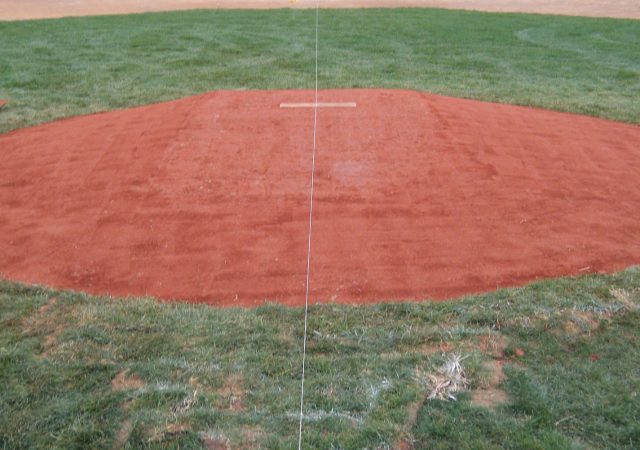 completed pitcher's mound with string line across the middle