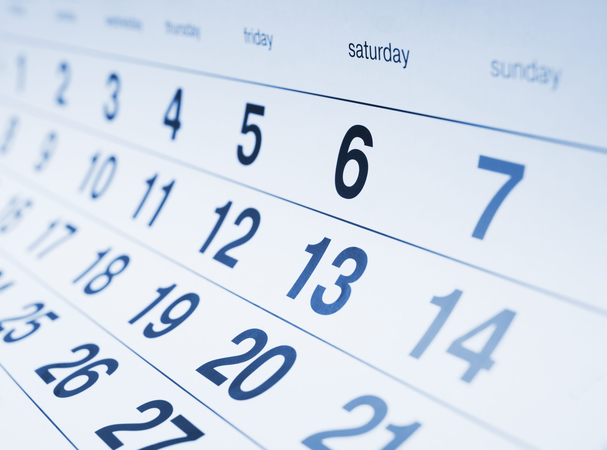 Close up a blue toned calendar page