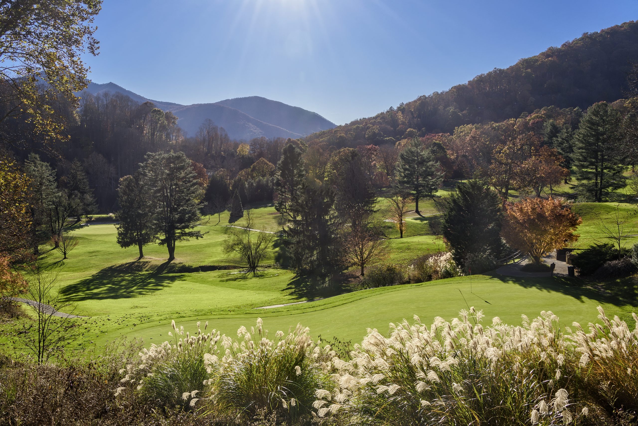 Hilly golf course in autumn in North Carolina