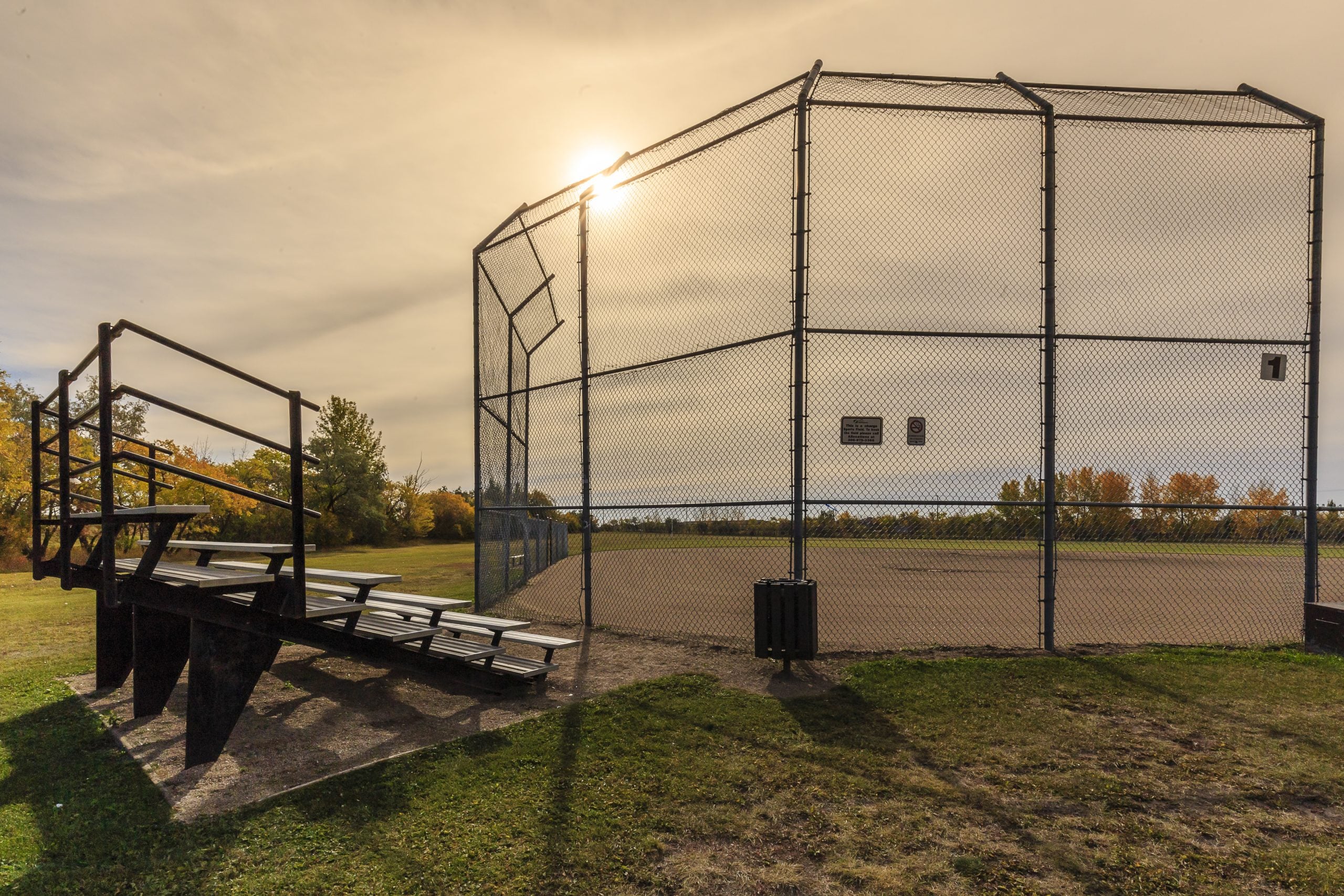 baseball field with metal bleachers