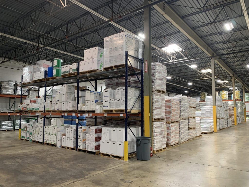stacked pallets in warehouse