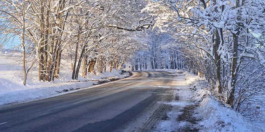 winter highway on a sunny day