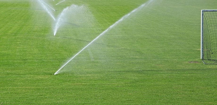 sprinklers going off in soccer field