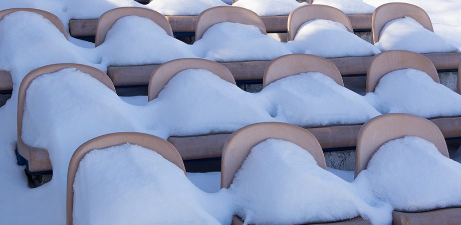 close up of Stadium bleachers in the snow